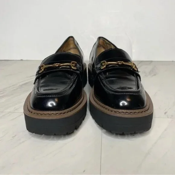 Sam Edelman Laurs Lug Sole Black Faux Leather Loafer 6 1/2 M - Picture 2 of 8
